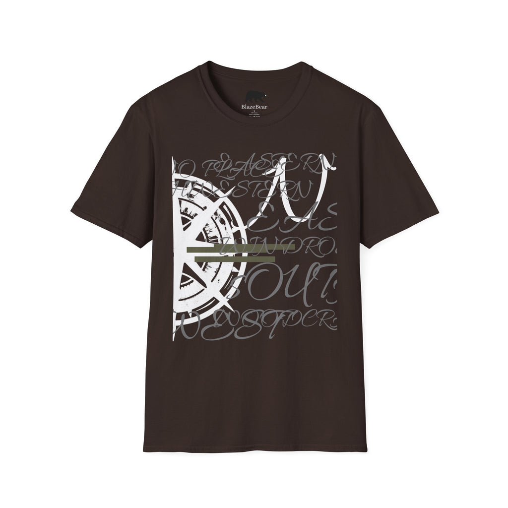 Compass Script T‑Shirt — Nautical Compass & Calligraphy Graphic