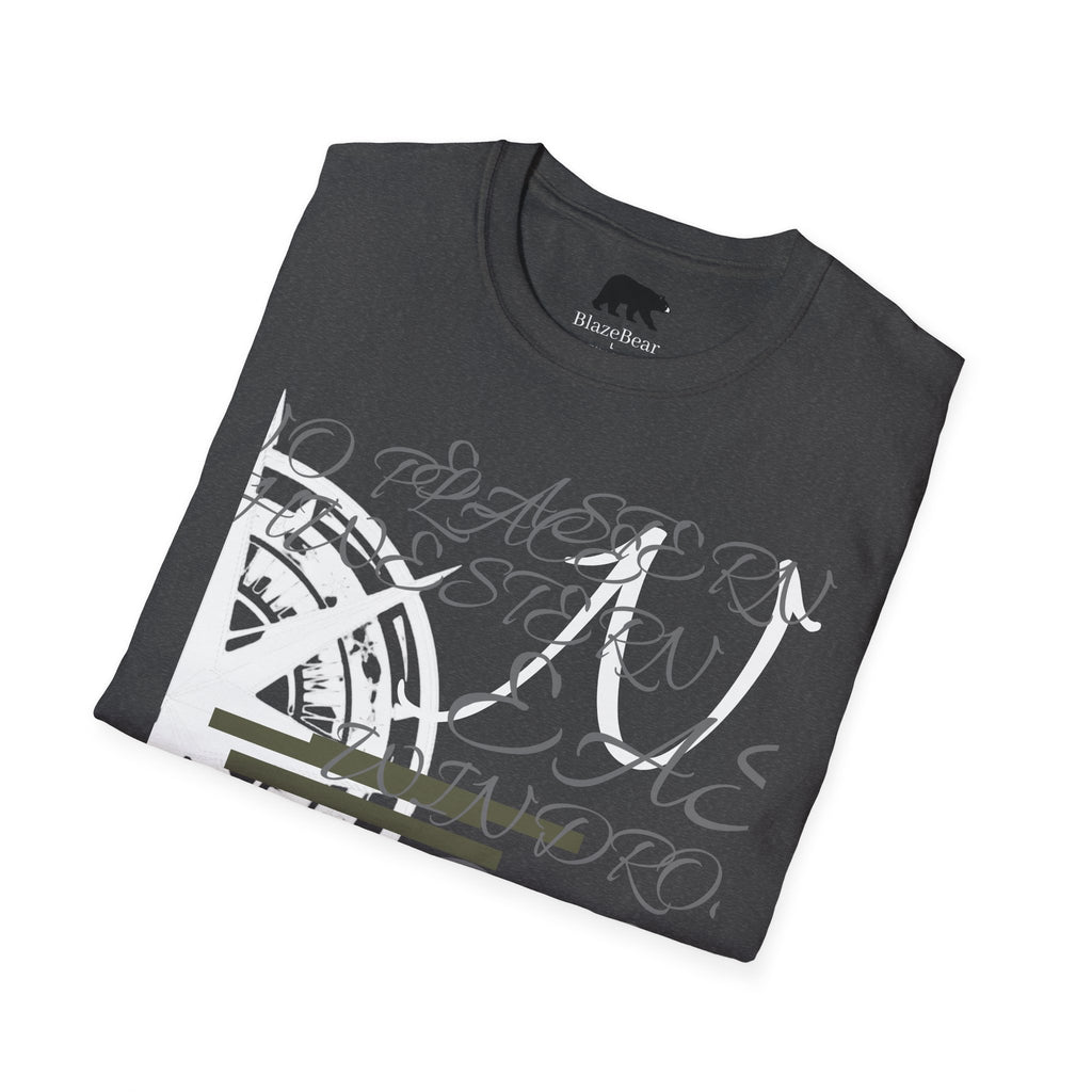 Compass Script T‑Shirt — Nautical Compass & Calligraphy Graphic