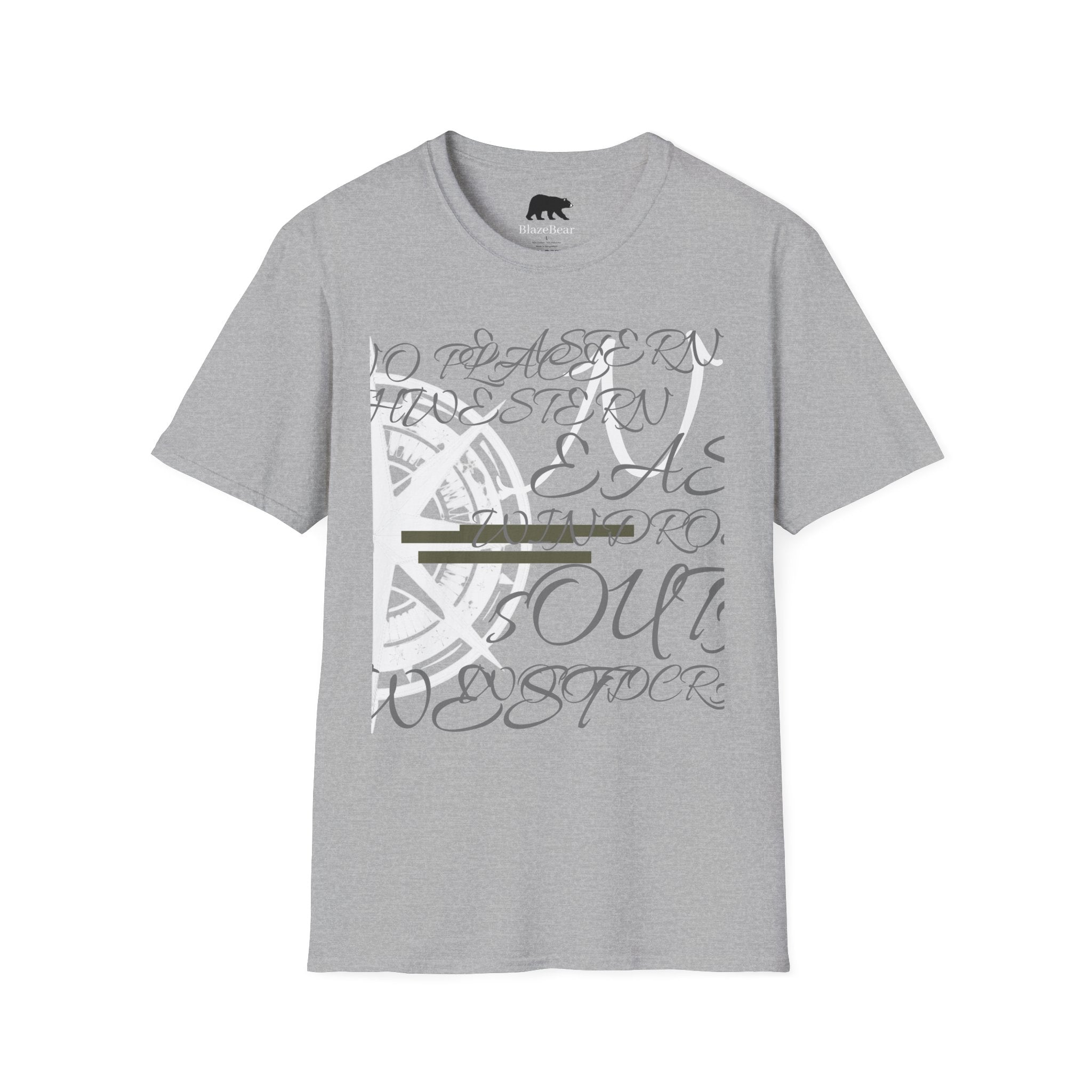 Compass Script T‑Shirt — Nautical Compass & Calligraphy Graphic