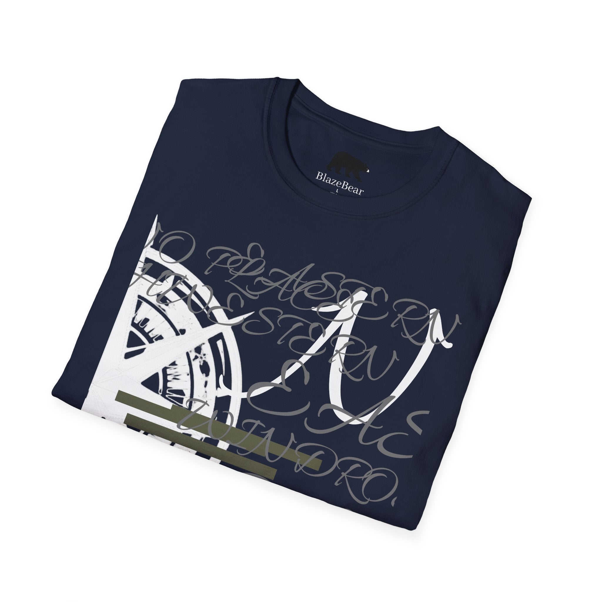 Compass Script T‑Shirt — Nautical Compass & Calligraphy Graphic