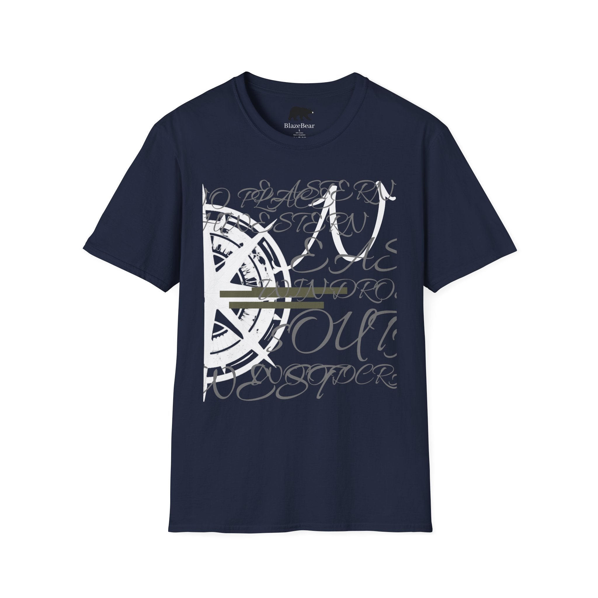 Compass Script T‑Shirt — Nautical Compass & Calligraphy Graphic