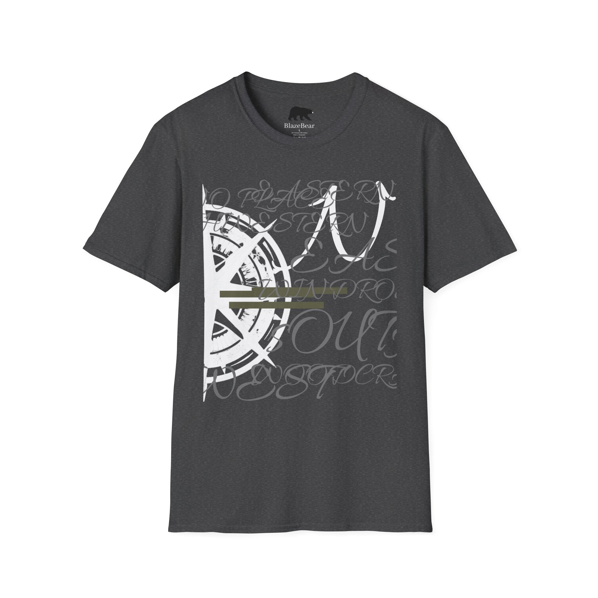 Compass Script T‑Shirt — Nautical Compass & Calligraphy Graphic