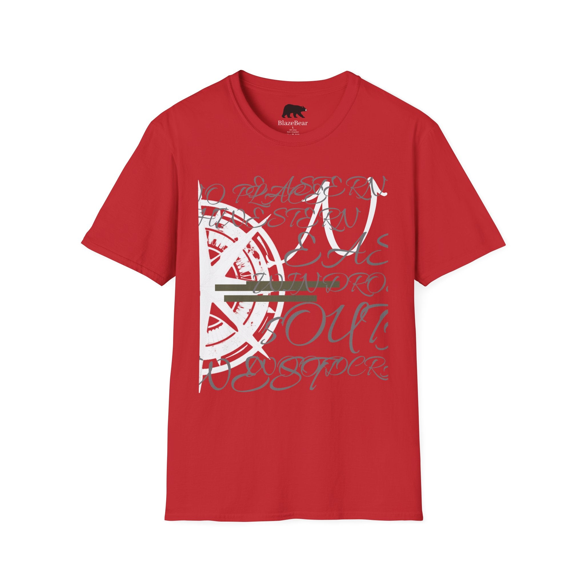 Compass Script T‑Shirt — Nautical Compass & Calligraphy Graphic