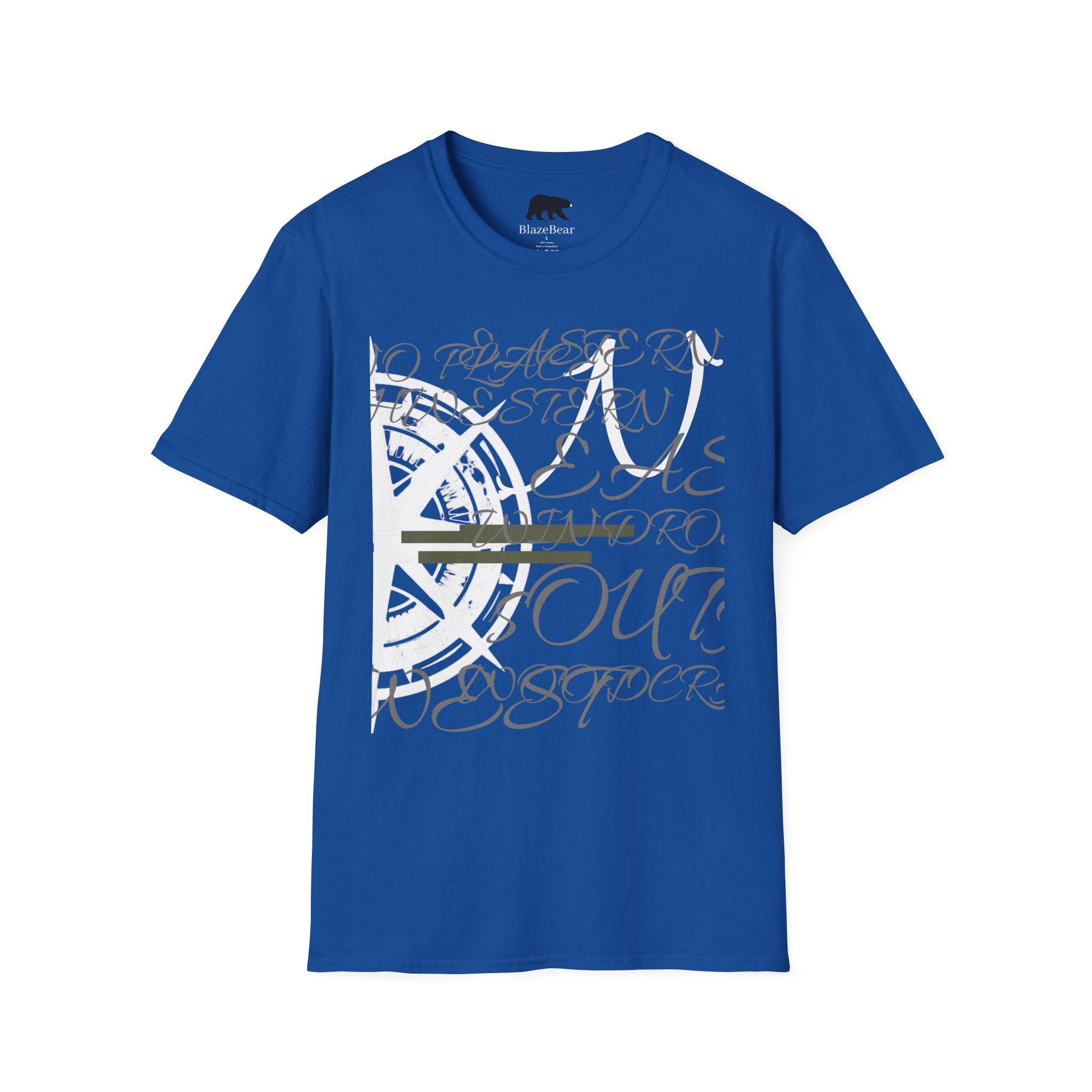Compass Script T‑Shirt — Nautical Compass & Calligraphy Graphic