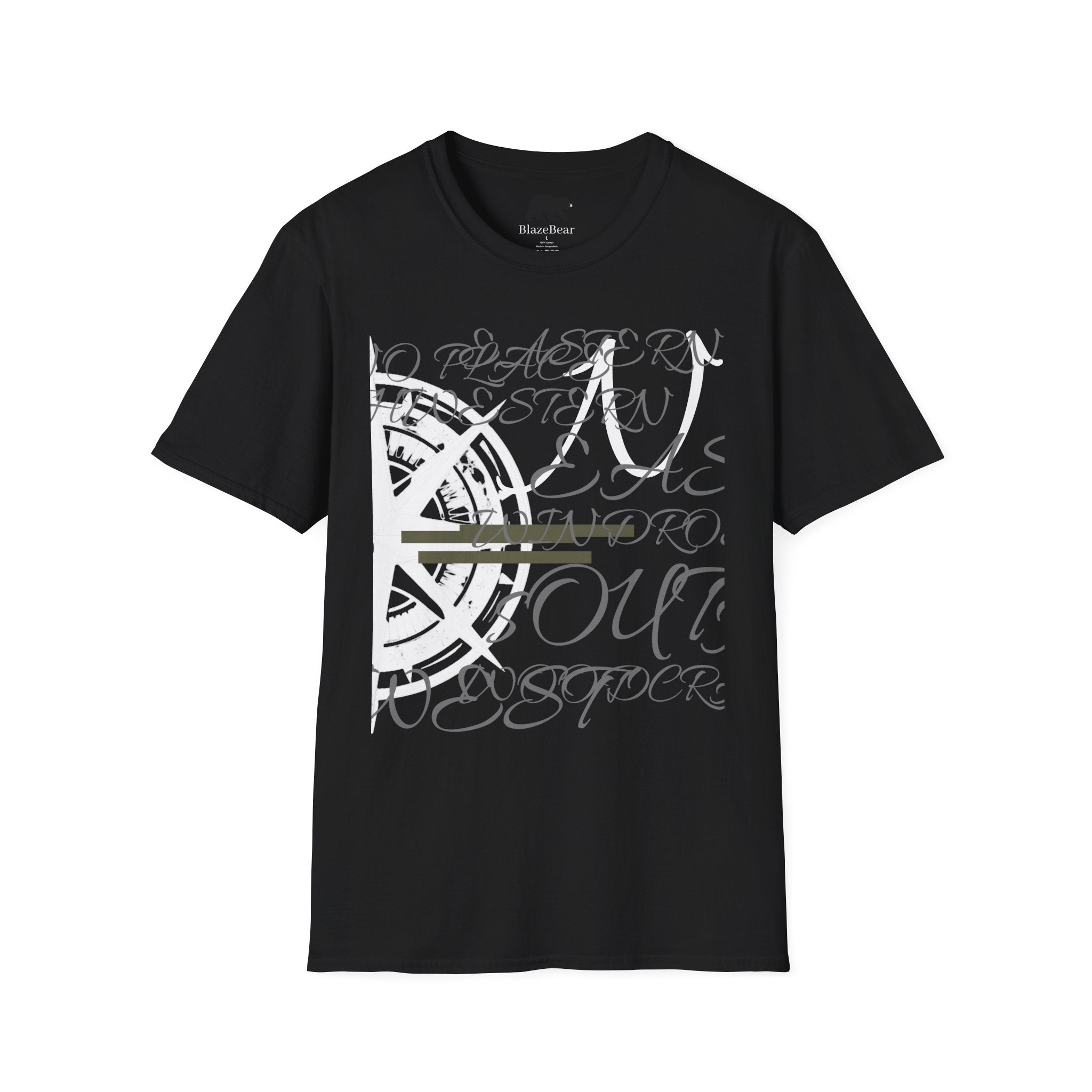 Compass Script T‑Shirt — Nautical Compass & Calligraphy Graphic