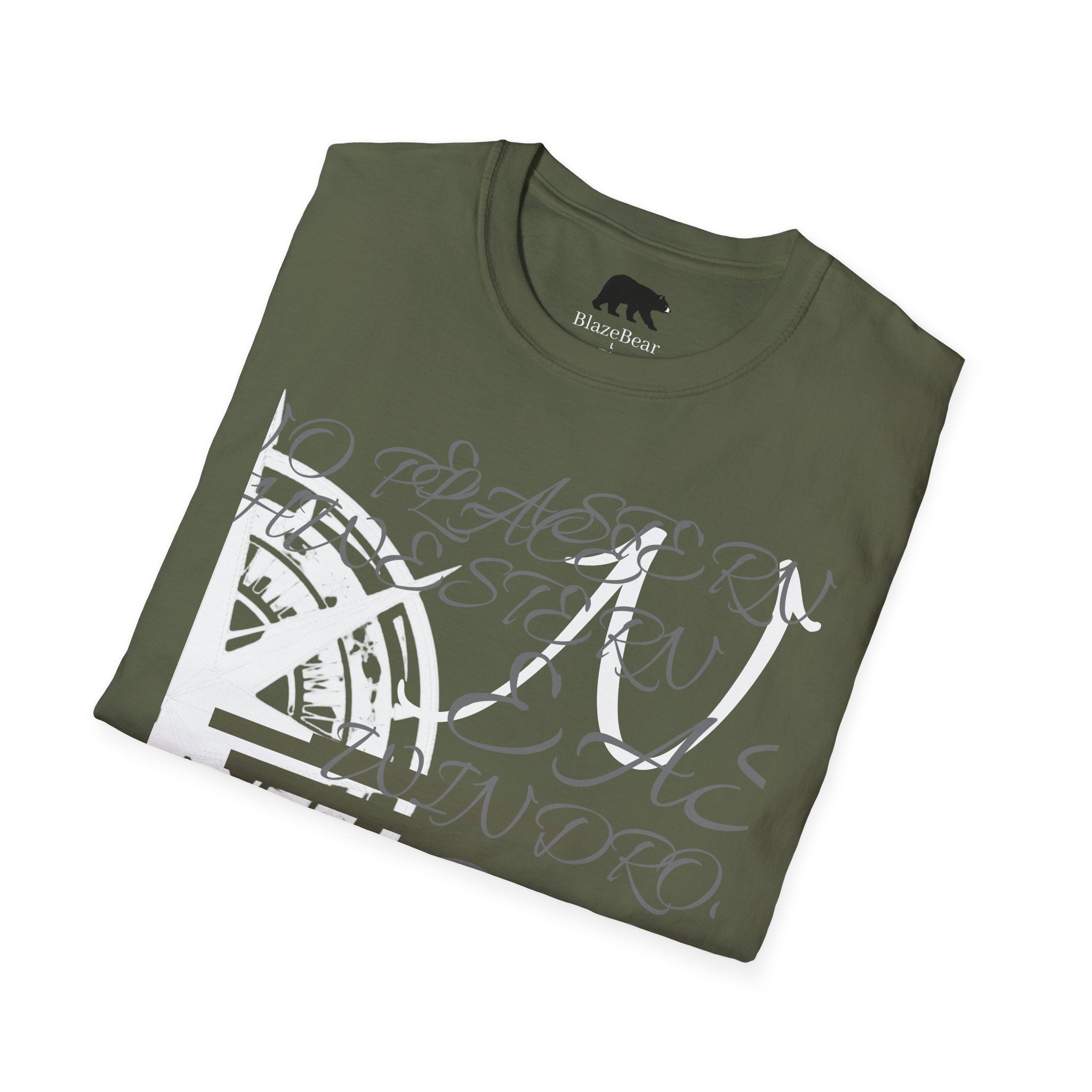 Compass Script T‑Shirt — Nautical Compass & Calligraphy Graphic