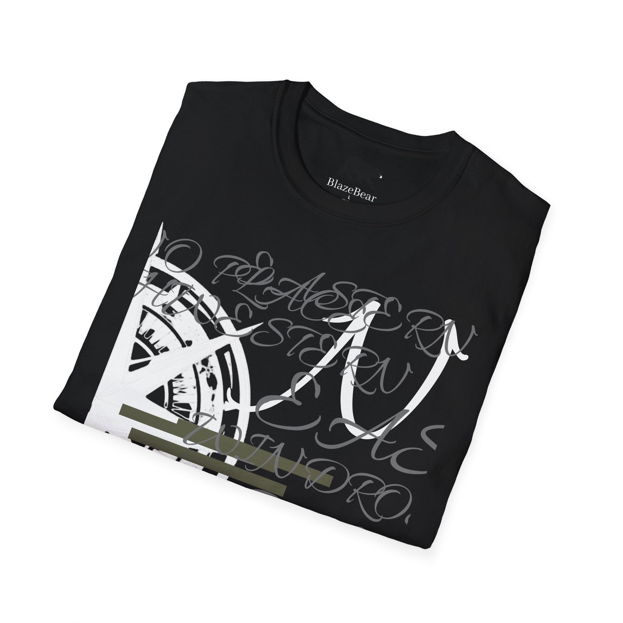 Compass Script T‑Shirt — Nautical Compass & Calligraphy Graphic