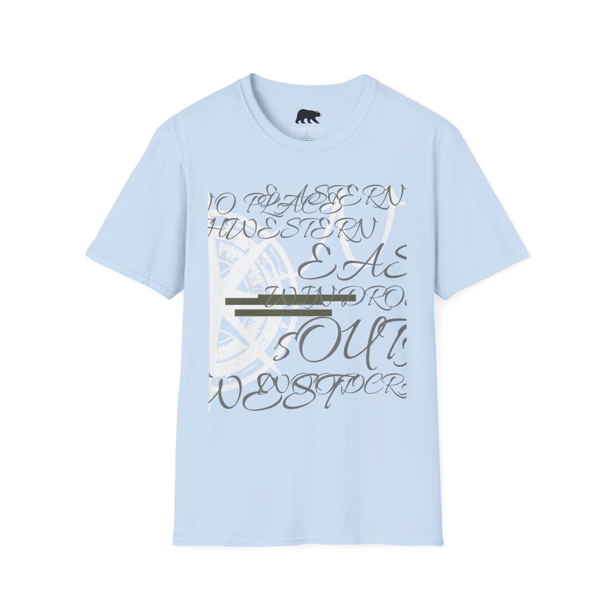 Compass Script T‑Shirt — Nautical Compass & Calligraphy Graphic